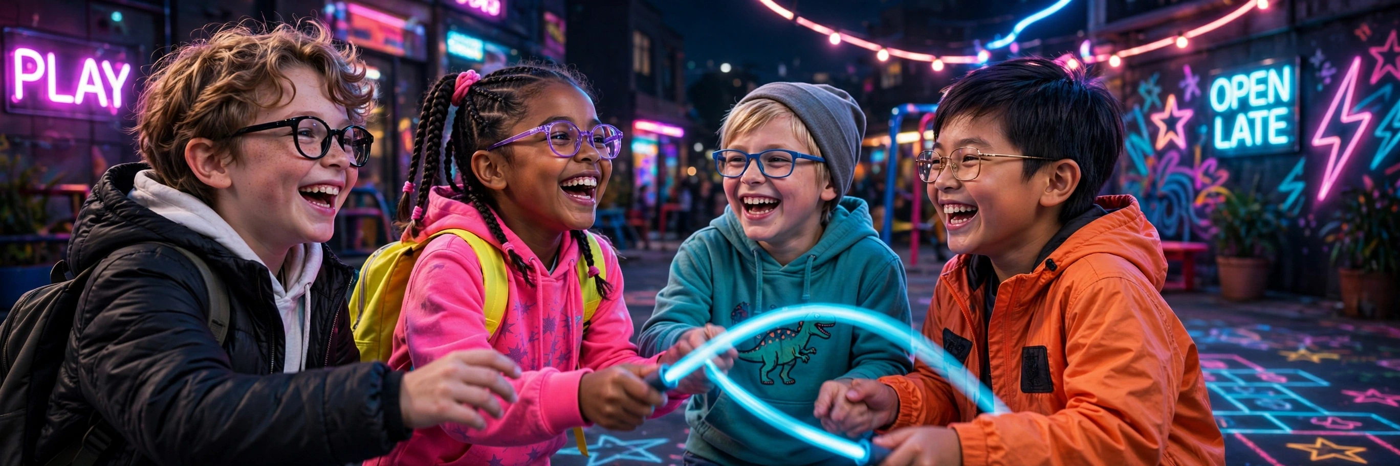 Kids playing and laughing in glasses